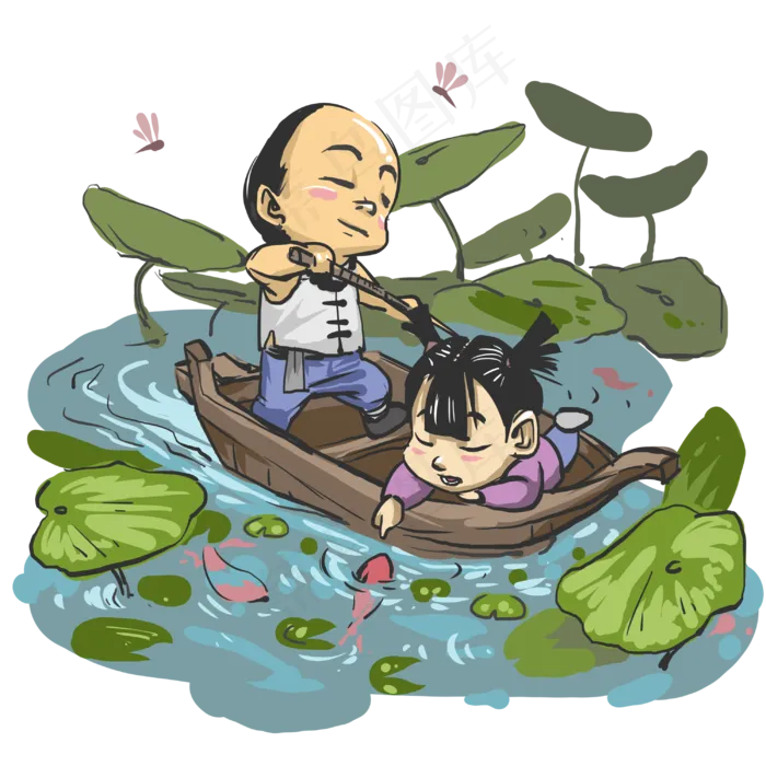 二十四节气夏至兄妹泛舟采莲(3000X3000(DPI:300))psd模版下载
