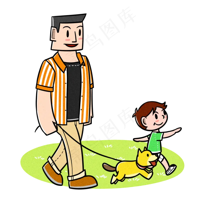 卡通父亲节夸张风父子公园散步p(3543X3543(DPI:300))psd模版下载