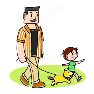 卡通父亲节夸张风父子公园散步p