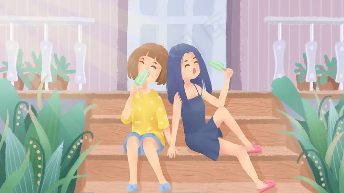 夏天小清新立夏吃冰淇淋配图(2880X1620(DPI:300))psd模版下载