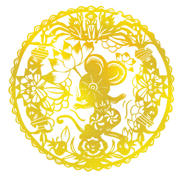 烫金鼠年剪纸金色素材,免抠元素(2000X2000(DPI:300))psd模版下载