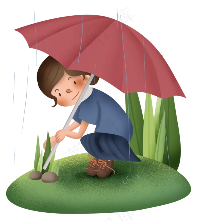 二十四节气雨水打雨伞的女孩,免抠元素