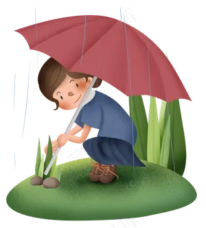 二十四节气雨水打雨伞的女孩,免抠元素