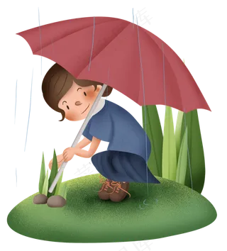 二十四节气雨水打雨伞的女孩,免抠元素