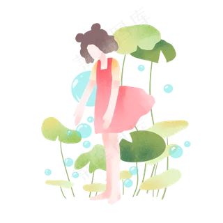 立夏看荷花的女孩