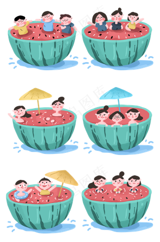 夏季炎炎夏日小孩们在西瓜里乘凉