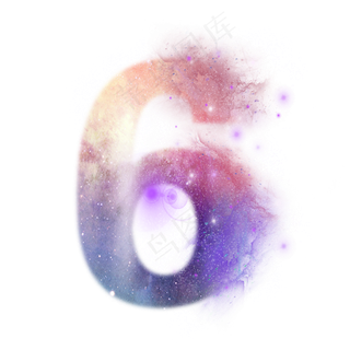 创意星空蓝色红色数字6,免抠元素艺术字