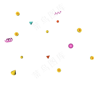 3D活动漂浮小装饰品C4D金币素材彩�,免抠元素