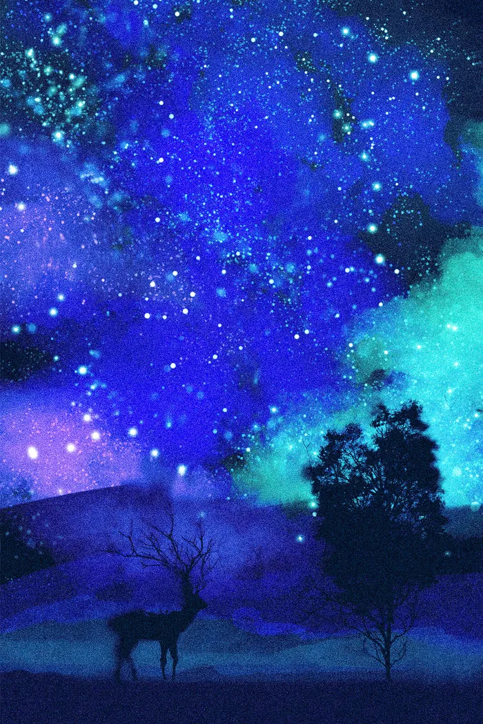 夏天星空唯美意境风景(3545*5315px 300 dpi )psd模版下载