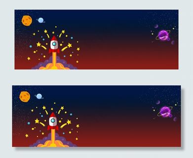 卡通升空的宇宙飞船星空banner