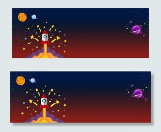 卡通升空的宇宙飞船星空banner