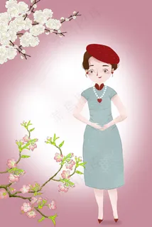 春季四月你好樱花梨花唯美复古女孩