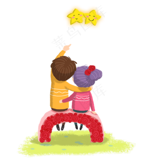 手绘情侣约会图免抠