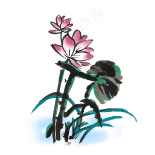 夏天清凉芙蓉手绘水墨