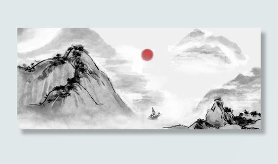 中国风水墨风格古风古典山水矢量