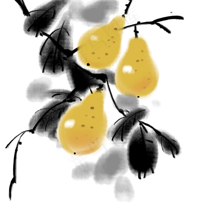 中国风古典风格古风水墨矢量图梨(2000X2000(DPI:300))psd模版下载