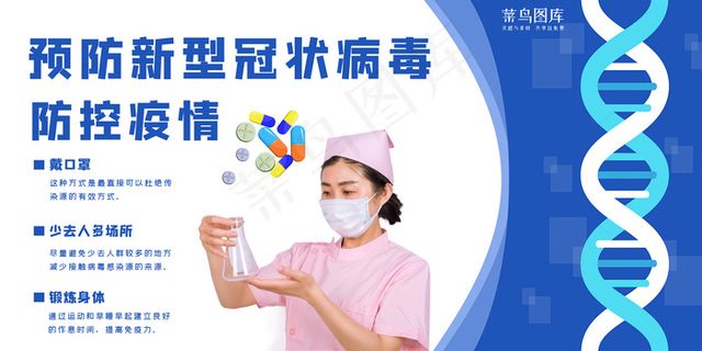 预防新型病毒护士蓝色医疗展板