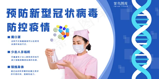 预防新型病毒护士蓝色医疗展板