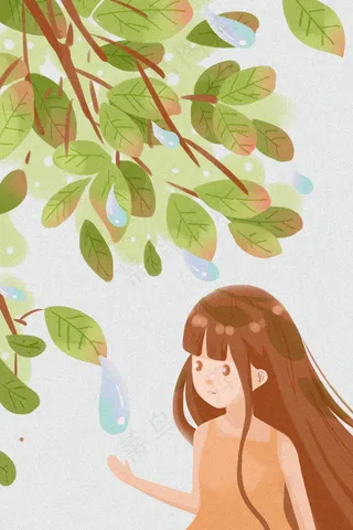 白露树叶小清新手绘风