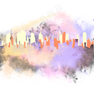 水彩水墨城市剪影
