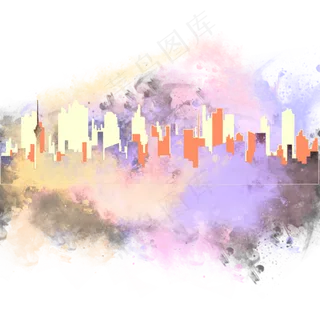 水彩水墨城市剪影