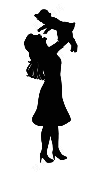 妈妈抱着宝宝剪影PNG免抠图