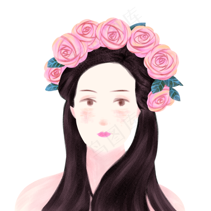 女人节粉色系头戴玫瑰花环女性(2000X2000(DPI:300))psd模版下载