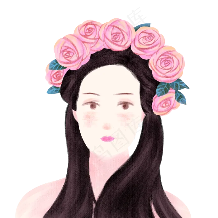 女人节粉色系头戴玫瑰花环女性(2000X2000(DPI:300))psd模版下载