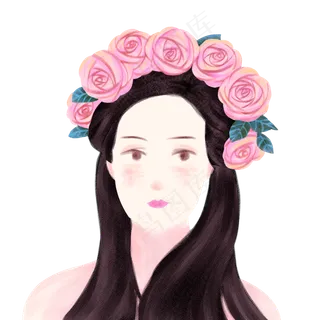女人节粉色系头戴玫瑰花环女性
