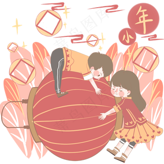 大型灯笼小孩子过小年,免抠元素