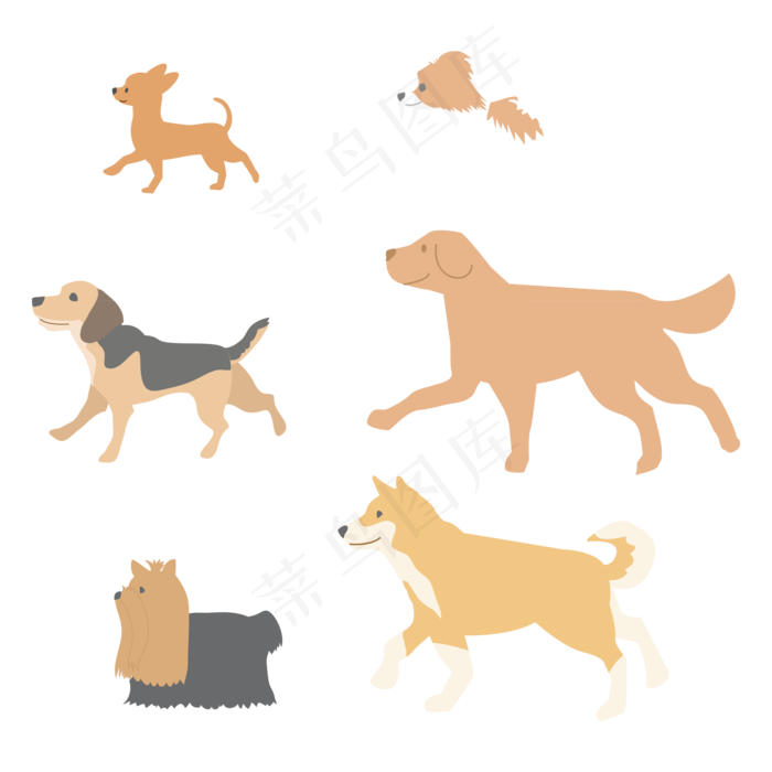 狗狗卡通手绘集合矢量图,免抠元素