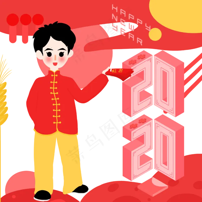 2020可爱男孩中国风国潮春节(4000X4000(DPI:300))psd模版下载