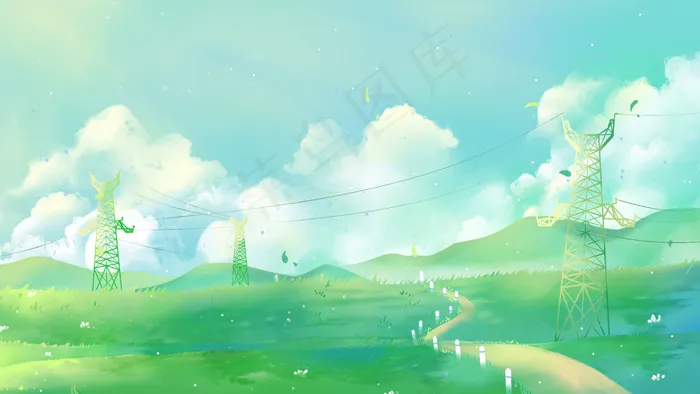 绿色唯美卡通小清新夏季立夏夏天太阳配图(2880*1620px 300 dpi )