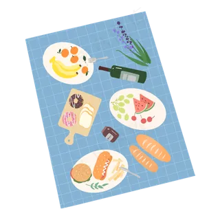 春天手绘小清新野餐场景,免抠元素