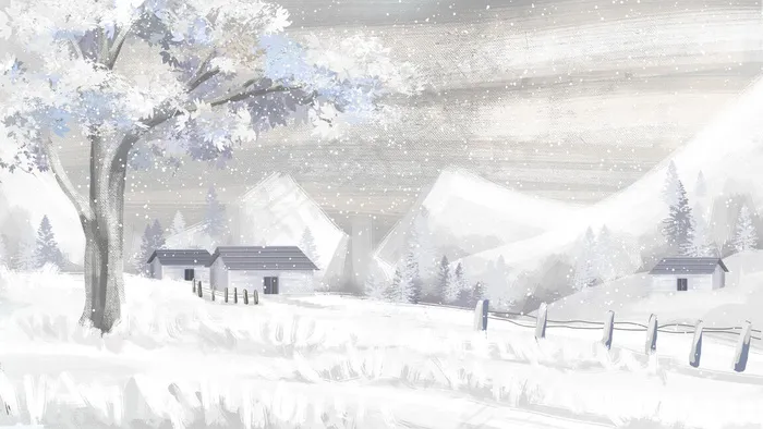 冬季雪景风景手绘(2880X1620(DPI:300))psd模版下载