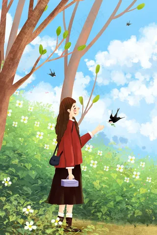 立春节气主题林中散步治愈系风景