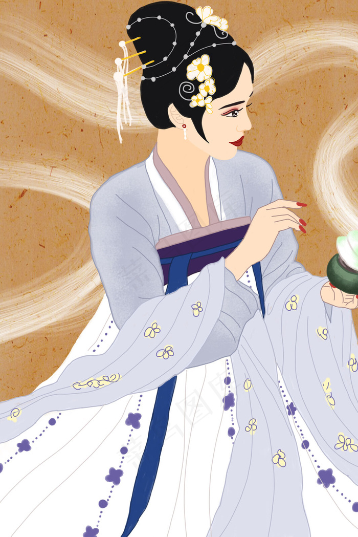 国潮传统文化之汉服服饰古装女子香炉(3545X5315(DPI:300))psd模版下载