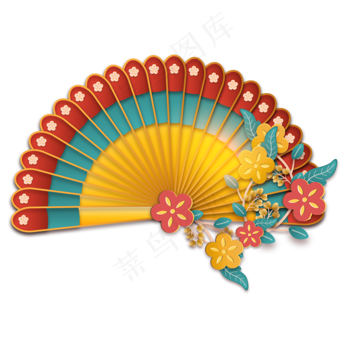 新年花朵立体折纸扇子,免抠元素(2000*2000px 300 dpi )ai矢量模版下载