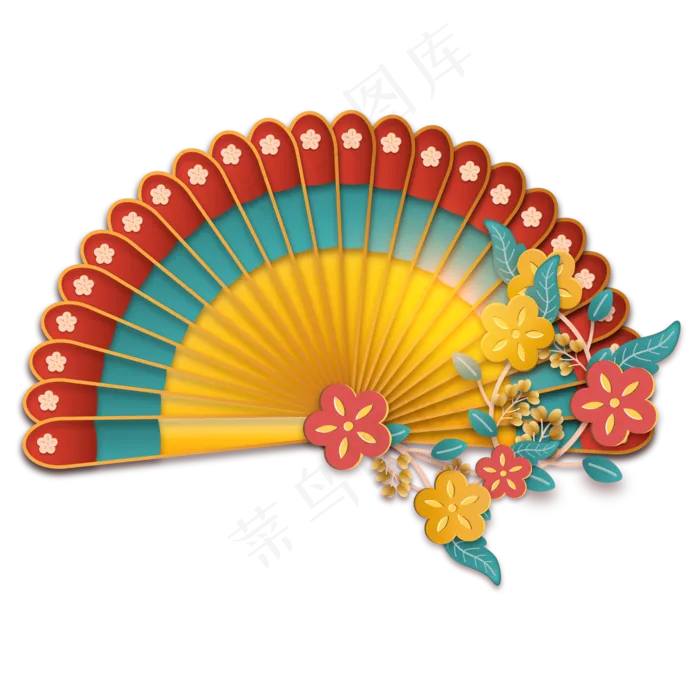 新年花朵立体折纸扇子,免抠元素(2000*2000px 300 dpi )ai矢量模版下载