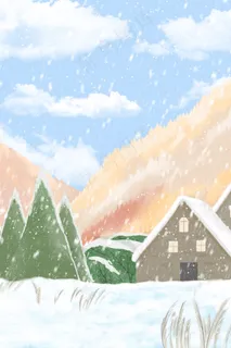 冬季冬天冬景下雪雪屋远山景色 冬季冬天冬景下雪雪屋远山景色