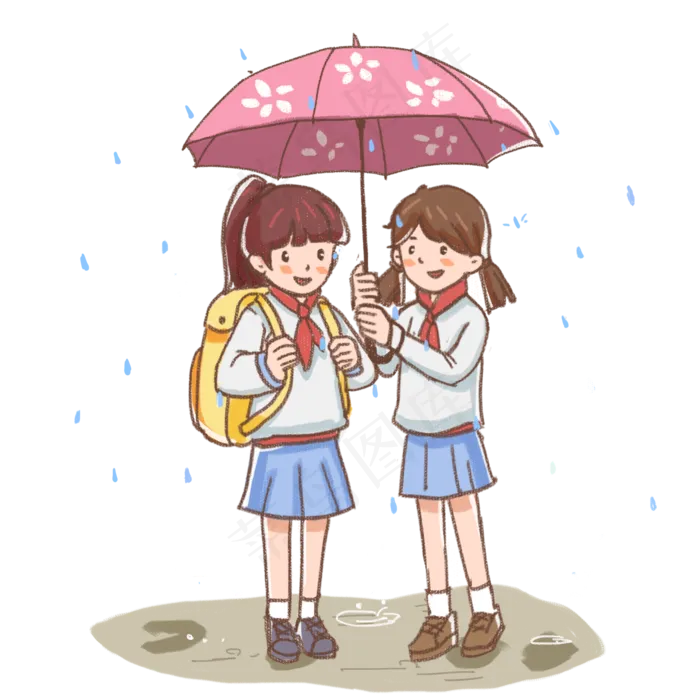 24节气雨水春天放学回家的路上,免抠元素(2000X2000(DPI:299))psd模版下载