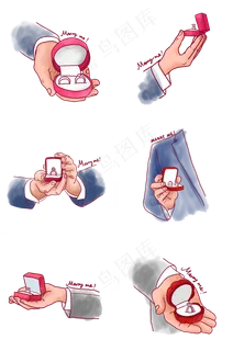 婚礼手绘求婚钻戒组图PNG免抠