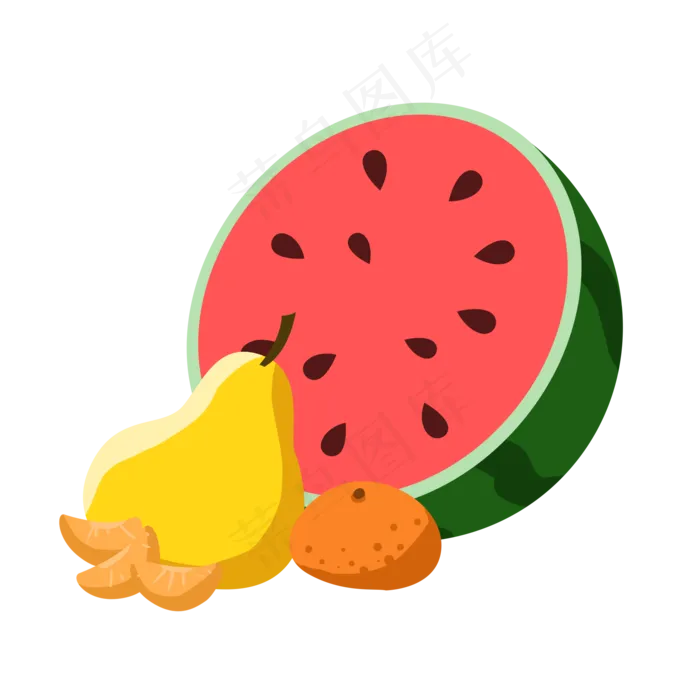 一堆手绘的扁平化水果(2000X2000(DPI:300))psd模版下载