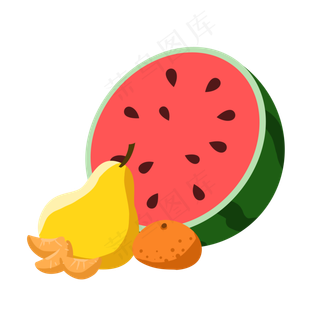 一堆手绘的扁平化水果