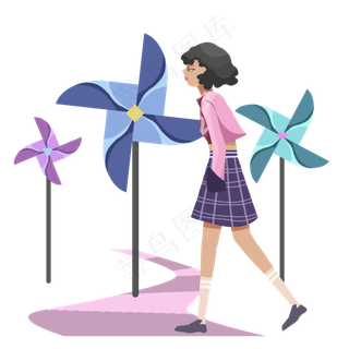 立夏放风筝女孩