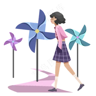 立夏放风筝女孩