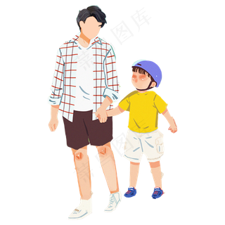 父亲牵着孩子