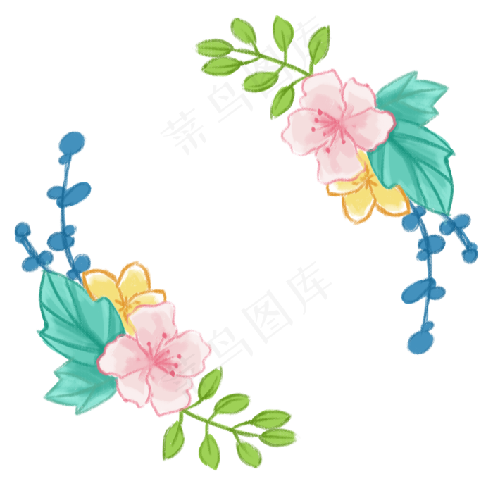 手绘花朵树叶装饰边框标题