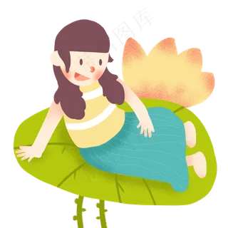 夏天坐在荷叶上的可爱女生