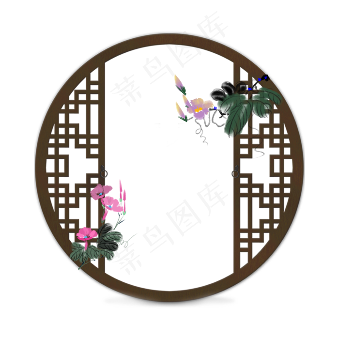 水墨喇叭花窗户插画